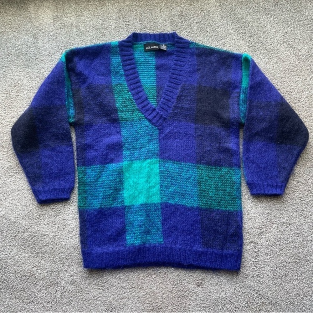 Paul Harris Grandpa Sweater Womens Medium Wool Mohair Blend Retro Plaid Jumper